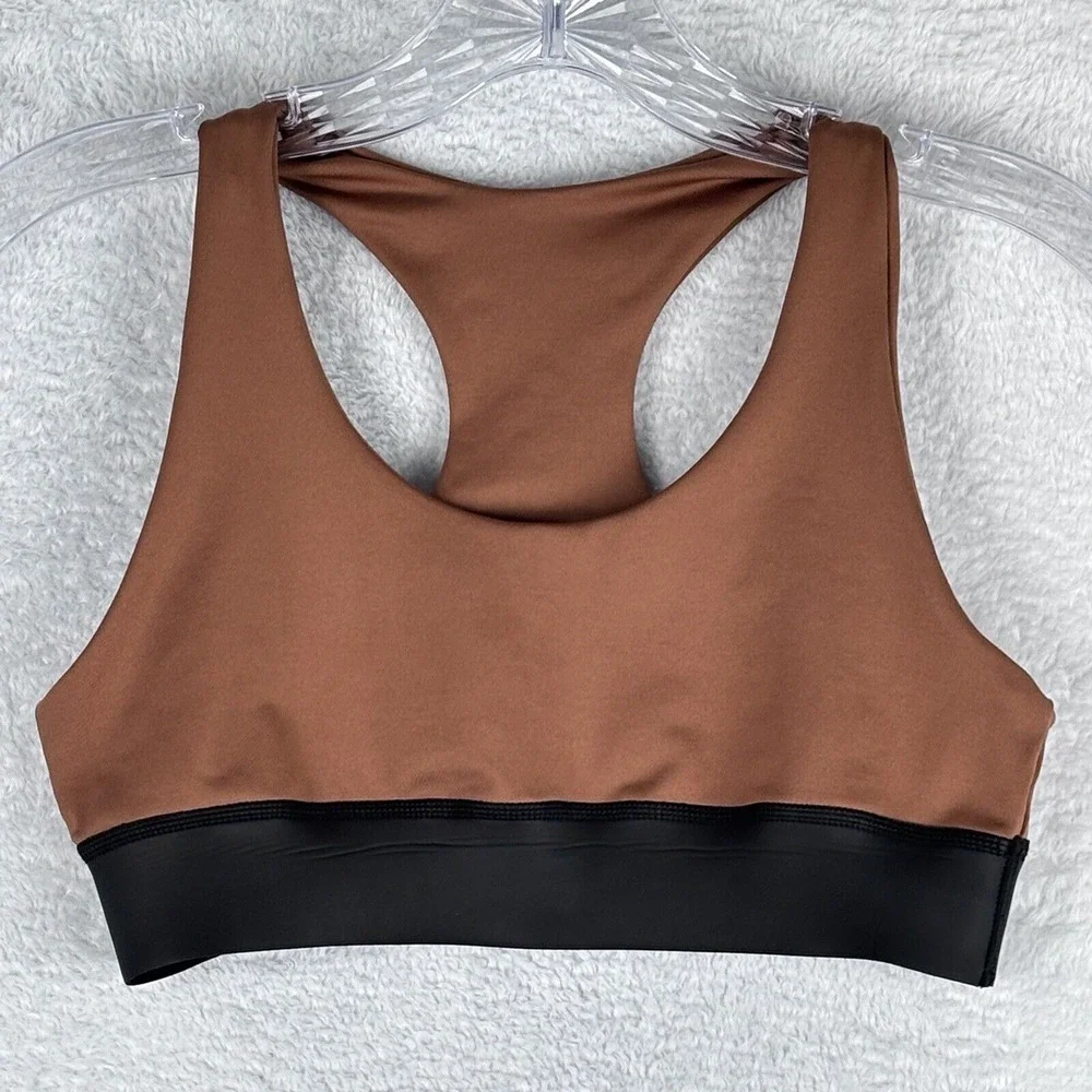 Olympia Active Neoprene Band Brown/ Black Racerback‎ Sports Bra Size S